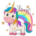 Cartoon Unicorn with a rainbow isolated on a white background