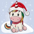 Cartoon Unicorn in a Santa hat
