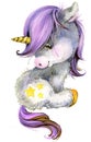 Cute cartoon unicorn watercolor illustration Royalty Free Stock Photo