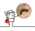 Cartoon Upset Farmer wirh Caterpillar Royalty Free Stock Photo