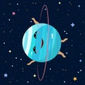 Cartoon Uranus planet on space background, vector illustration