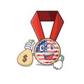 Cartoon usa medal with in holding money bag character Royalty Free Stock Photo