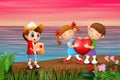 Valentine day background with children on the sea