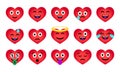 Cartoon Valentine`s Day Heart Emoticons Set