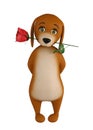 Cartoon valentines dog with a red rose in mouth, isolated on white background. 3d render Royalty Free Stock Photo