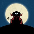 Cartoon Vampire Dog Sitting in Front of a Glowing Full Moon Illustration