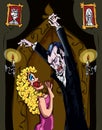 Cartoon Vampire menacing a blonde woman