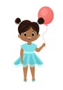 Cartoon vector African american girl with a pink balloon