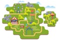 Cartoon vector amusement park map background isolated. Royalty Free Stock Photo