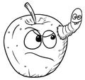 Cartoon Vector Apple Infected by Cute Crazy Insect Worm Looking