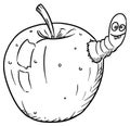 Cartoon Vector Apple Infected by Cute Crazy Insect Worm Looking