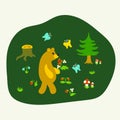 Cartoon bear with strawberry in the green forest Royalty Free Stock Photo