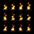 Cartoon vector bonfire flame animated sprites