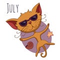 Cartoon vector cat for calendar month July