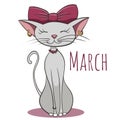 Cartoon vector cat for calendar month March