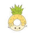 Cute cartoon vector character donut pineapple funny illustration isolated on white background