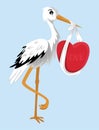 Cartoon vector clipart ot the stork holding heart in its beak