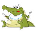 Cartoon vector crocodile with knife and fork