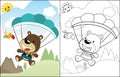 Cartoon vector of cute bear skydiving, coloring book or page Royalty Free Stock Photo