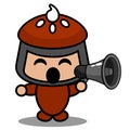 Pie doodle mascot costume holding megaphone Royalty Free Stock Photo