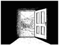 Cartoon Vector of Door to Nature Freedom