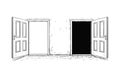 Cartoon Vector of Two Open Wooden Decision Door