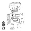 Cartoon vector doodle robot Royalty Free Stock Photo