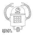 Cartoon vector doodle robot Royalty Free Stock Photo