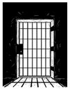 Cartoon Vector Drawing of Prison Door Casting Shadow