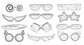 Cartoon vector eyeglasses or sunglasses in stylish shapes for party and fashion. Optical spectacles. Set of glasses view