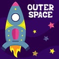 Cartoon vector flat illustration with a spaceship. Outer space