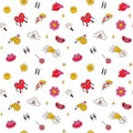 Cartoon vector funny cute Comic characters, seamless pattern. Royalty Free Stock Photo