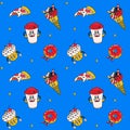 Cartoon vector funny cute Comic characters, seamless pattern. Royalty Free Stock Photo