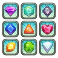 Cartoon vector gems and diamonds app icons set Royalty Free Stock Photo