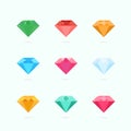 Cartoon vector gems and diamonds set in a flat style Royalty Free Stock Photo