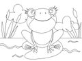 Cartoon Vector of Green cute baby frog coloring page contour illustration Royalty Free Stock Photo