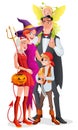 Cartoon vector Halloween family. Vampire, witch, devil, pirate and fairy. Royalty Free Stock Photo