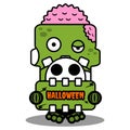 Cartoon zombie skull mascot halloween board Royalty Free Stock Photo