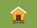 Cartoon vector icon of bright red chicken coop, fresh eggs in the nest Royalty Free Stock Photo