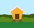 Cartoon vector icon of bright red chicken coop, fresh eggs in the nest Royalty Free Stock Photo