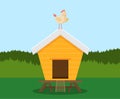 Cartoon vector icon of bright red chicken coop, fresh eggs in the nest Royalty Free Stock Photo