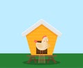 Cartoon vector icon of bright red chicken coop, fresh eggs in the nest Royalty Free Stock Photo