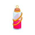 Cartoon Vector Icon Of Glass Bottle With Potion. Small Vial With Bright Pink Liquid. Magic Elixir