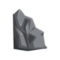 Cartoon vector icon of mountain stone. Gray rock with lights and shadows. Solid mineral material. Element for landscape