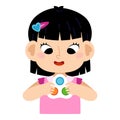 Cartoon vector illustration, Asian girl holds an antistress simple dimple toy in hands