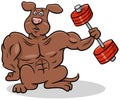 Cartoon athlete dog training with barbells