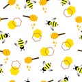 Cartoon vector illustration of bee, wasp, honey in flat style.