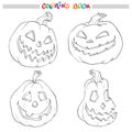 Cartoon Vector Illustration of Black and White Halloween pumpkins. Set for Coloring Book Royalty Free Stock Photo