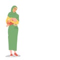 Woman in a hijab breastfeeds a baby