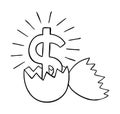 Cartoon vector illustration of broken egg and dollar money inside Royalty Free Stock Photo